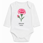 Babybody Langarm – Geburtsblume Januar | mit Wunschname – Personalisierungsvorschau ohne Beispielname