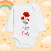 Babybody Langarm – Geburtsblume August | mit Wunschname – Produktansicht
