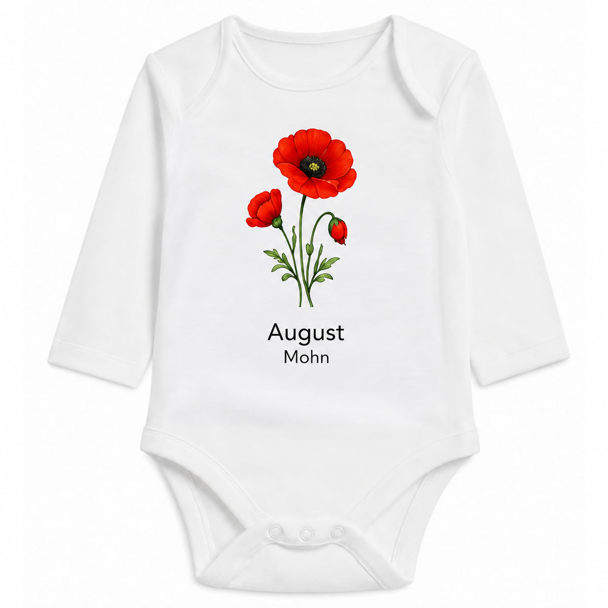 Babybody Langarm – Geburtsblume August | mit Wunschname – Personalisierungsvorschau ohne Beispielname