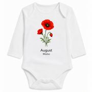 Babybody Langarm – Geburtsblume August | mit Wunschname – Personalisierungsvorschau ohne Beispielname