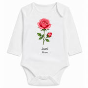 Babybody Langarm – Geburtsblume Juni | mit Wunschname – Personalisierungsvorschau ohne Beispielname
