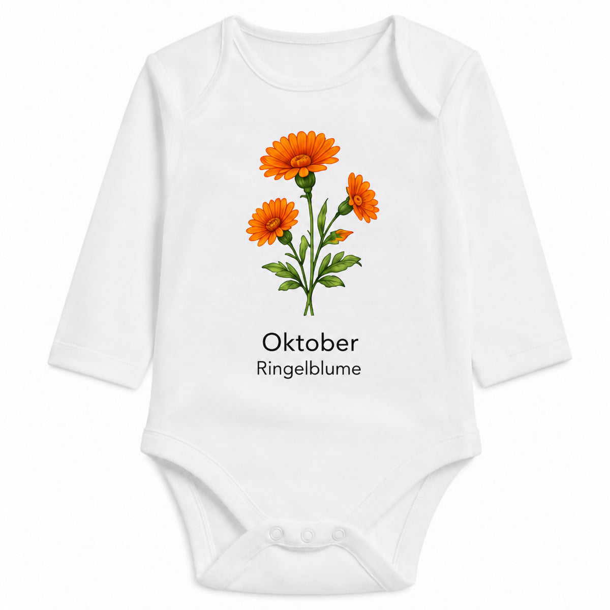 Babybody Langarm – Geburtsblume Oktober | mit Wunschname – Personalisierungsvorschau ohne Beispielname