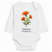 Babybody Langarm – Geburtsblume Oktober | mit Wunschname – Personalisierungsvorschau ohne Beispielname