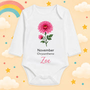 Babybody Langarm – Geburtsblume November | mit Wunschname – Produktansicht