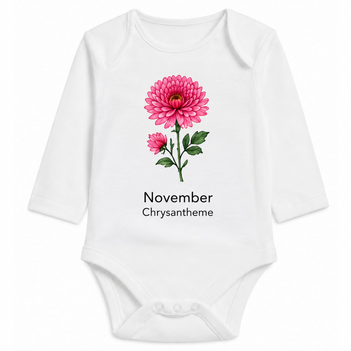 Babybody Langarm – Geburtsblume November | mit Wunschname – Personalisierungsvorschau ohne Beispielname