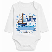 Babybody Langarm Taufe Junge – Schiff | Name & Datum – Personalisierungsvorschau ohne Beispielname
