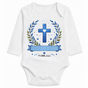 Babybody Langarm Taufe Junge – Kreuz Kranz | Name & Datum – Personalisierungsvorschau ohne Beispielname