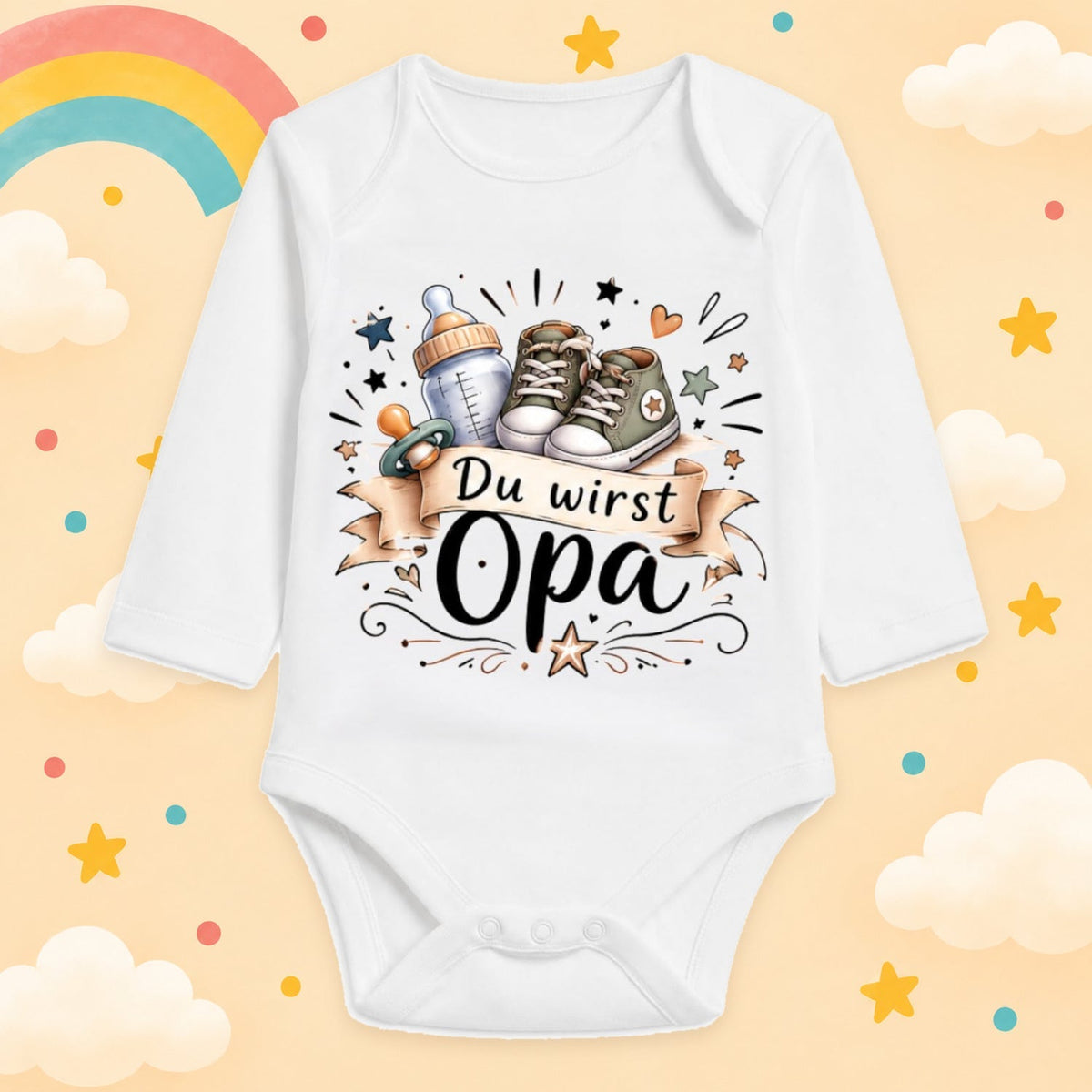 Babybody Langarm – Du wirst Opa | mit Wunschname – Produktansicht