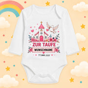 Babybody Langarm Taufe Mädchen – Kirche | Name & Datum – Produktansicht