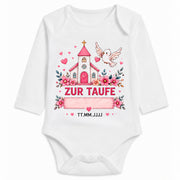 Babybody Langarm Taufe Mädchen – Kirche | Name & Datum – Personalisierungsvorschau ohne Beispielname