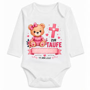 Babybody Langarm Taufe Mädchen – Bär | Name & Datum – Personalisierungsvorschau ohne Beispielname