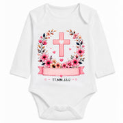Babybody Langarm Taufe Mädchen – Kreuz Kranz | Name & Datum – Personalisierungsvorschau ohne Beispielname