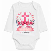 Babybody Langarm Taufe Mädchen – Kreuz Schleife | Name & Datum – Personalisierungsvorschau ohne Beispielname
