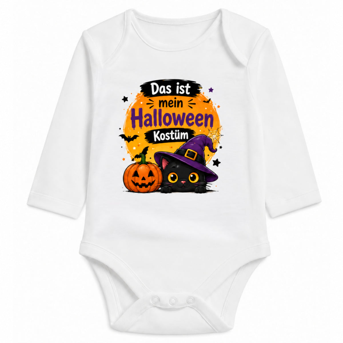 Babybody Langarm – Halloween – Katze | mit Wunschname – Personalisierungsvorschau ohne Beispielname