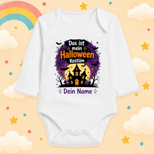 Babybody Langarm – Halloween – Spukhaus | mit Wunschname – Produktansicht