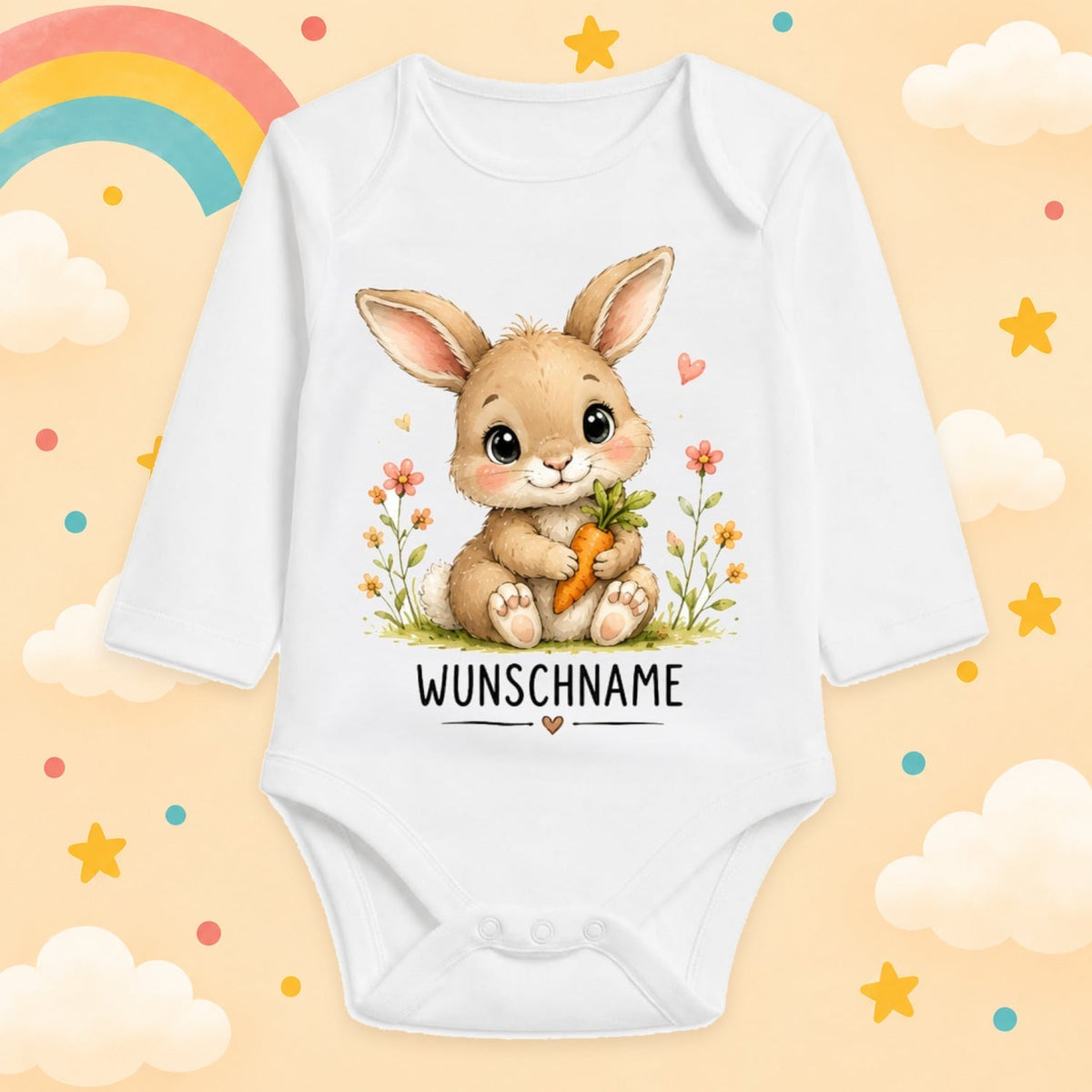 Babybody Langarm – Tiermotiv Hase | mit Wunschname – Produktansicht