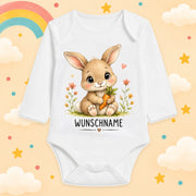 Babybody Langarm – Tiermotiv Hase | mit Wunschname – Produktansicht