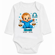Babybody Langarm – Sternzeichen Waage | mit Wunschname – Motiv 2 – Personalisierungsvorschau ohne Beispielname