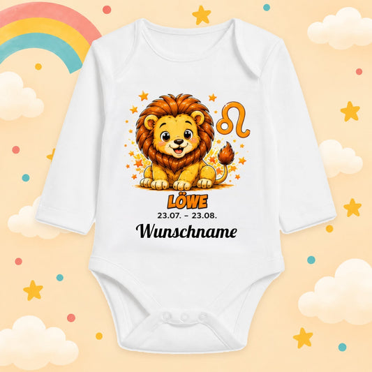 Babybody Langarm – Sternzeichen Löwe | mit Wunschname – Motiv 2 – Produktansicht