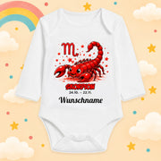 Babybody Langarm – Sternzeichen Skorpion | mit Wunschname – Motiv 2 – Produktansicht