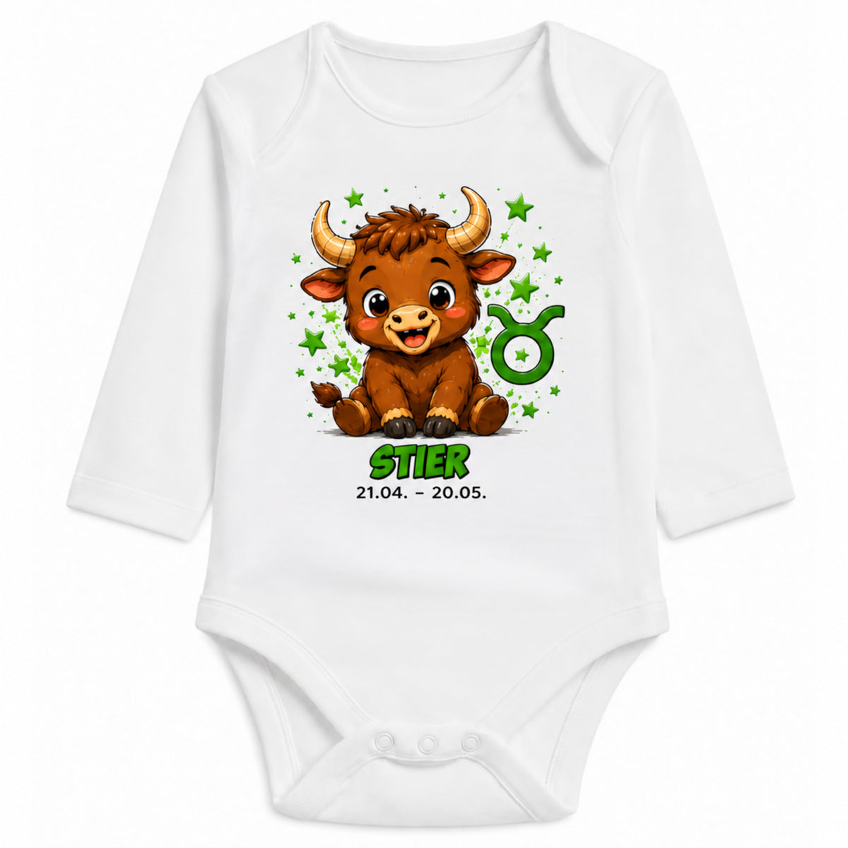 Babybody Langarm – Sternzeichen Stier | mit Wunschname – Motiv 2 – Personalisierungsvorschau ohne Beispielname
