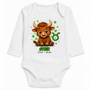 Babybody Langarm – Sternzeichen Stier | mit Wunschname – Motiv 2 – Personalisierungsvorschau ohne Beispielname