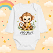 Babybody Langarm – Tiermotiv Affe | mit Wunschname – Produktansicht