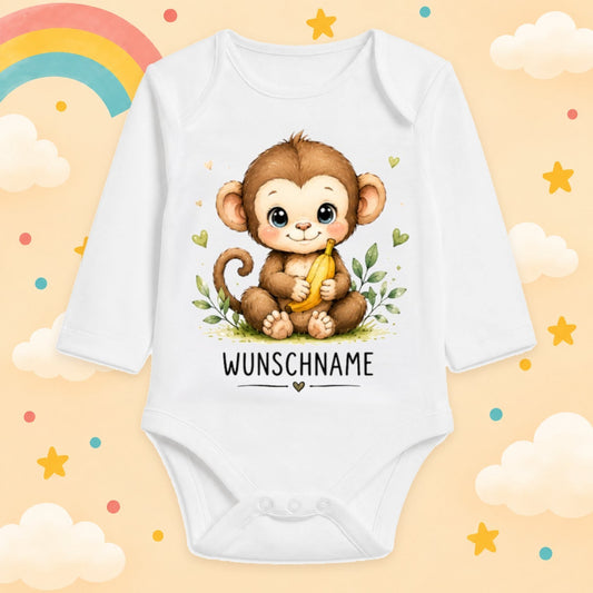 Babybody Langarm – Tiermotiv Affe | mit Wunschname – Produktansicht