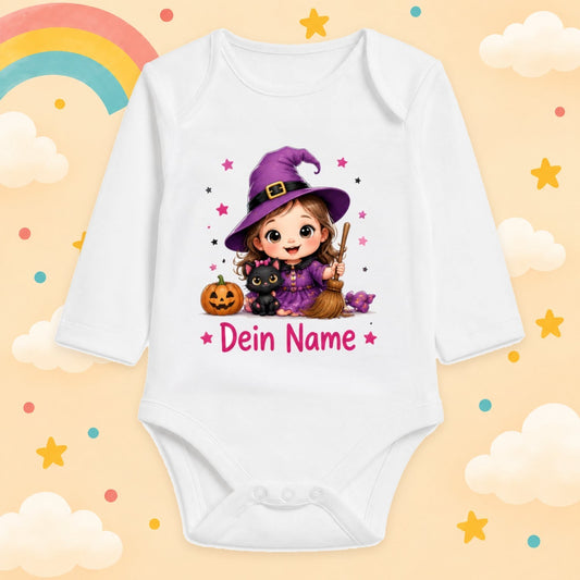 Babybody Langarm – Halloween – Hexe | mit Wunschname – Produktansicht