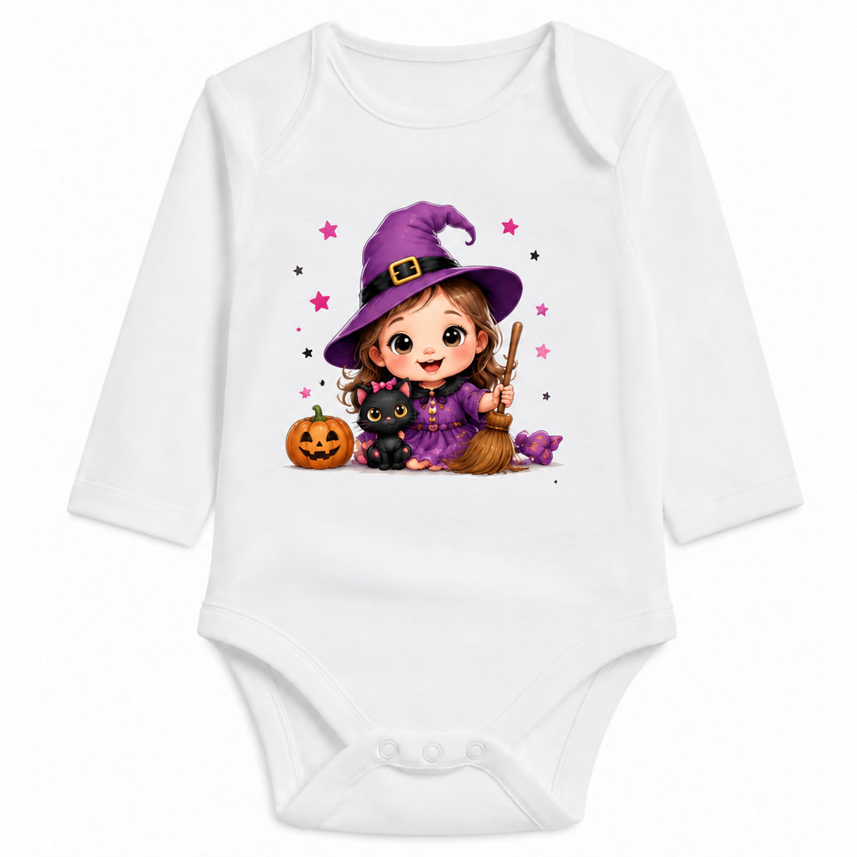 Babybody Langarm – Halloween – Hexe | mit Wunschname – Personalisierungsvorschau ohne Beispielname