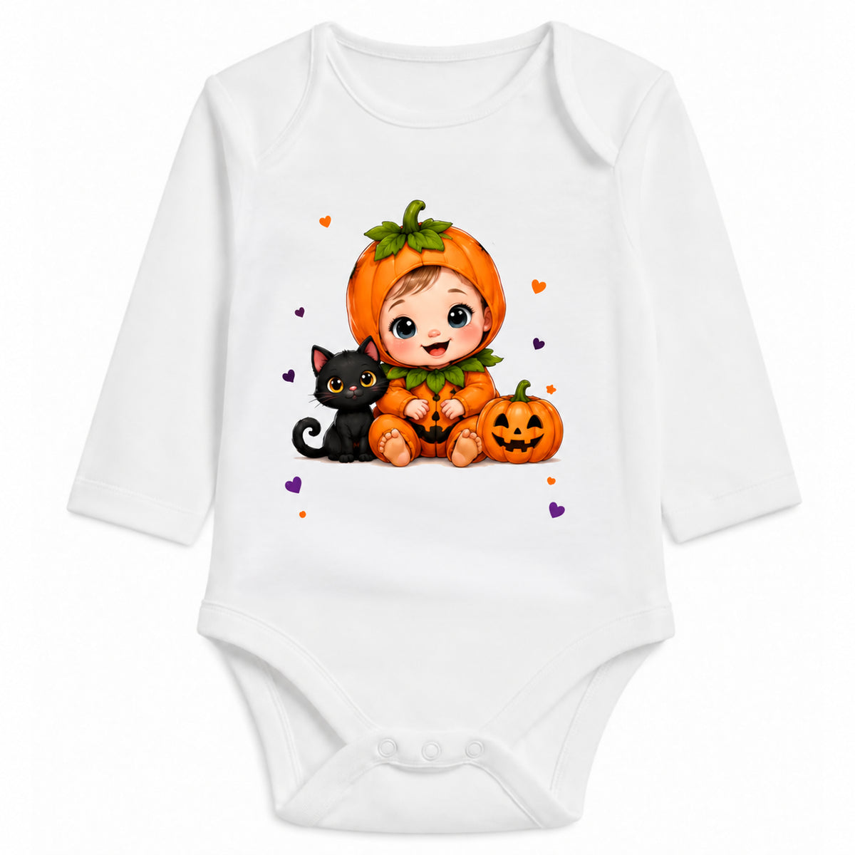 Babybody Langarm – Halloween – Kürbis | mit Wunschname – Motiv 2 – Personalisierungsvorschau ohne Beispielname