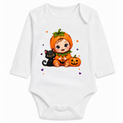 Babybody Langarm – Halloween – Kürbis | mit Wunschname – Motiv 2 – Personalisierungsvorschau ohne Beispielname