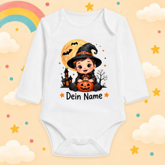 Babybody Langarm – Halloween – Zauberer | mit Wunschname – Produktansicht