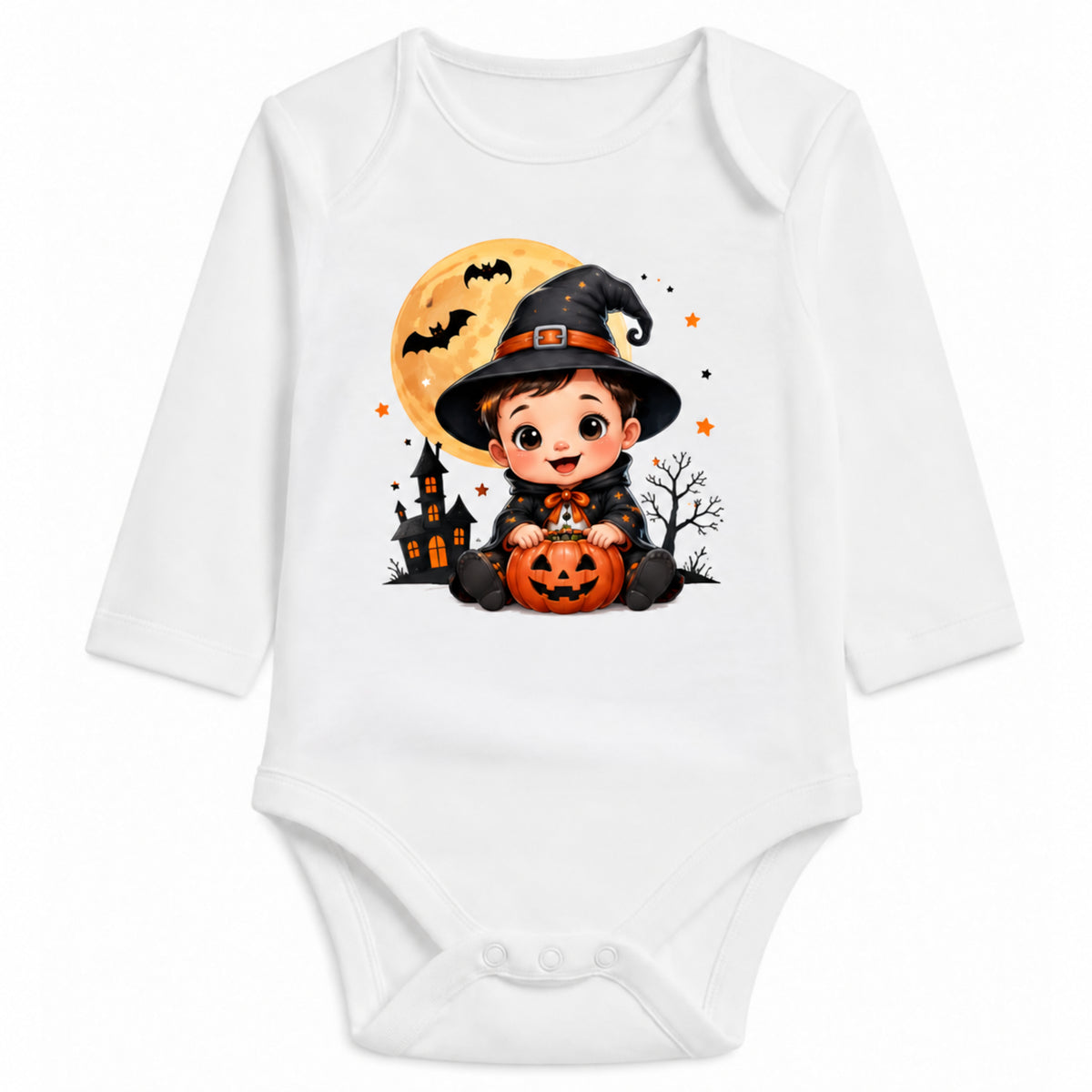 Babybody Langarm – Halloween – Zauberer | mit Wunschname – Personalisierungsvorschau ohne Beispielname
