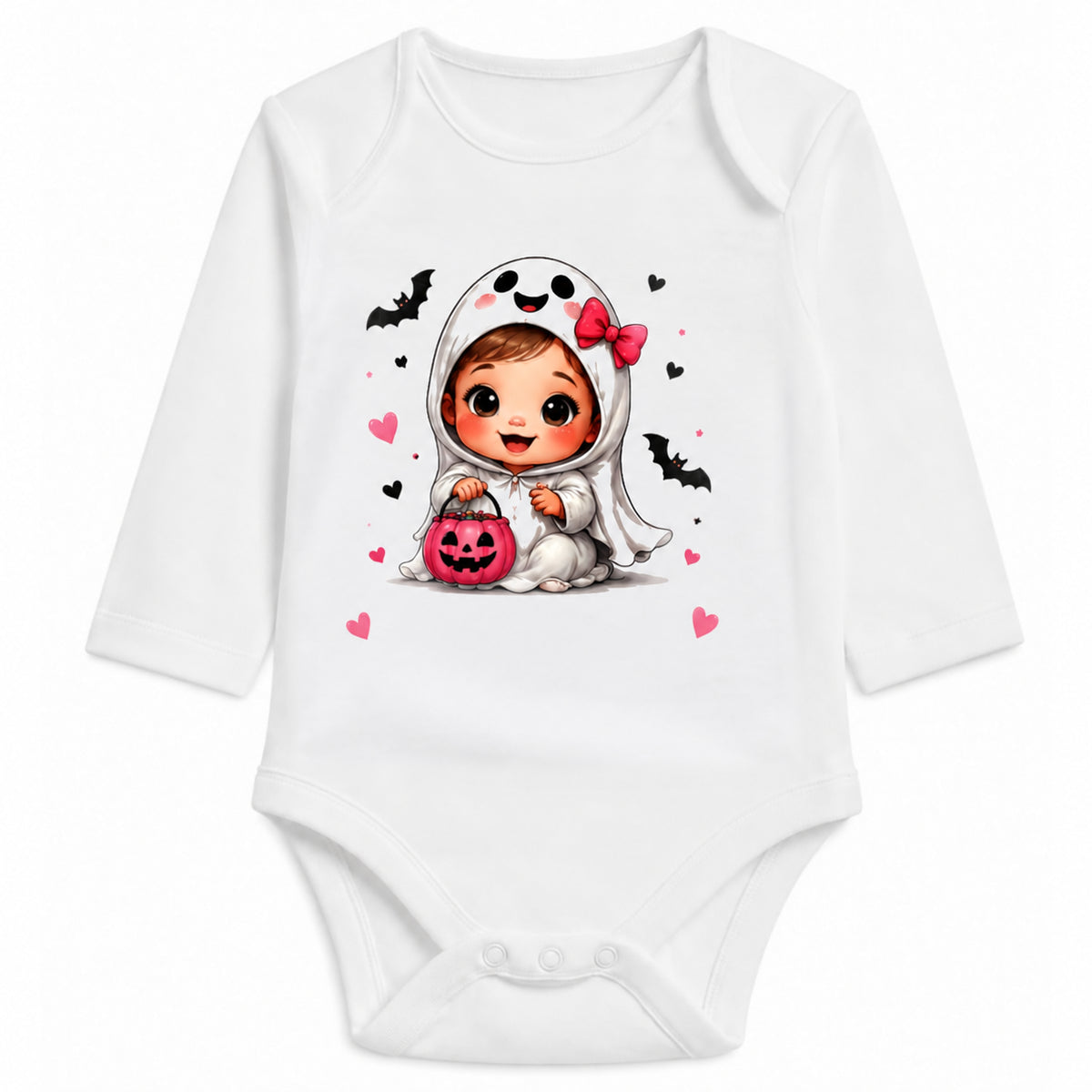 Babybody Langarm – Halloween – Gespenst | mit Wunschname – Motiv 2 – Personalisierungsvorschau ohne Beispielname