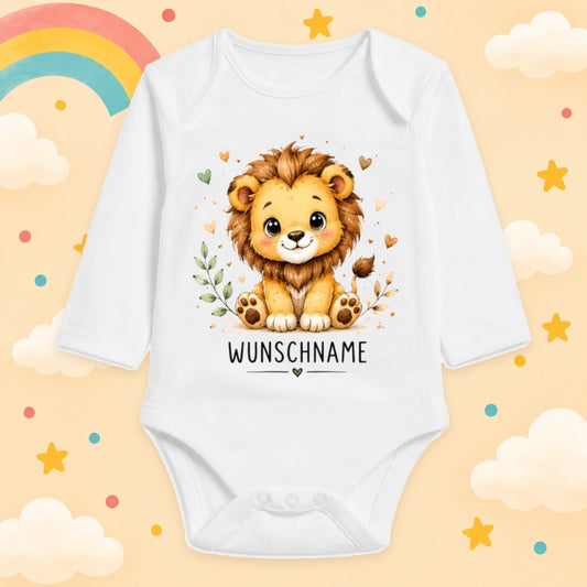 Babybody Langarm – Tiermotiv Löwe | mit Wunschname – Produktansicht