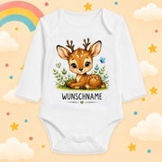Babybody Langarm – Tiermotiv Reh | mit Wunschname – Produktansicht