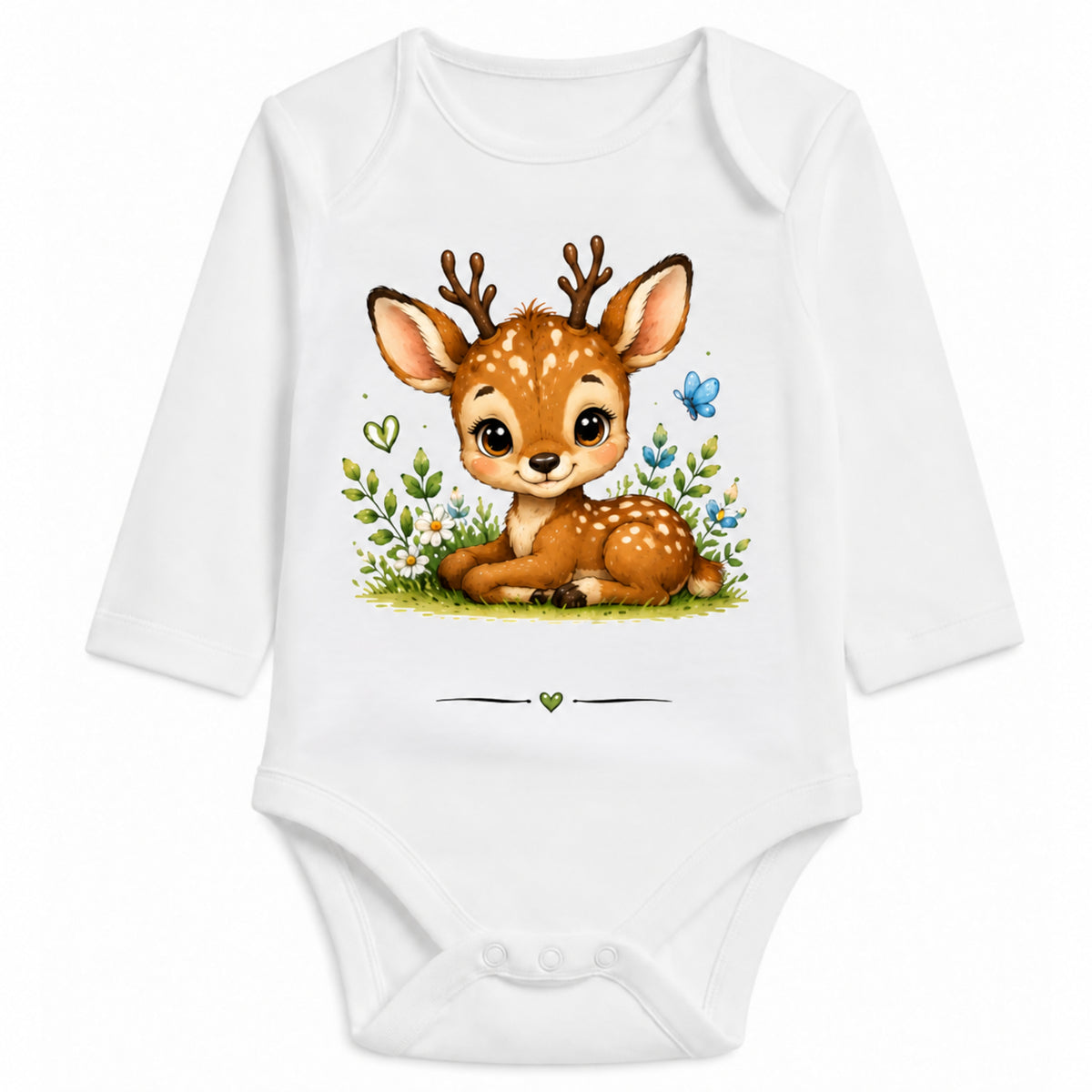 Babybody Langarm – Tiermotiv Reh | mit Wunschname – Personalisierungsvorschau ohne Beispielname