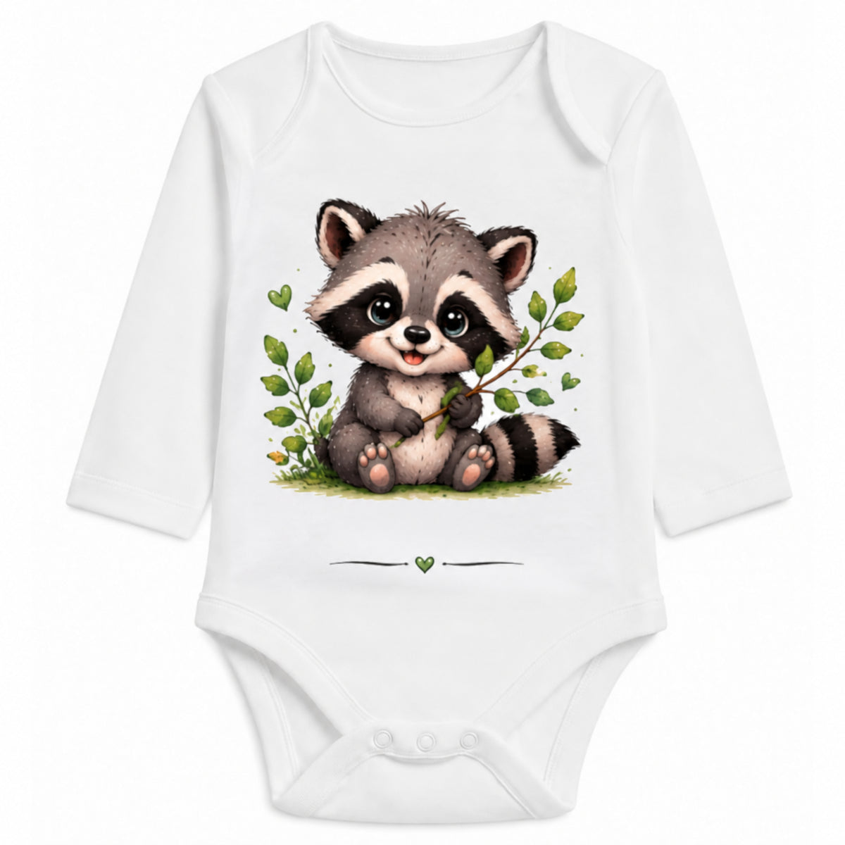 Babybody Langarm – Tiermotiv Waschbär | mit Wunschname – Personalisierungsvorschau ohne Beispielname