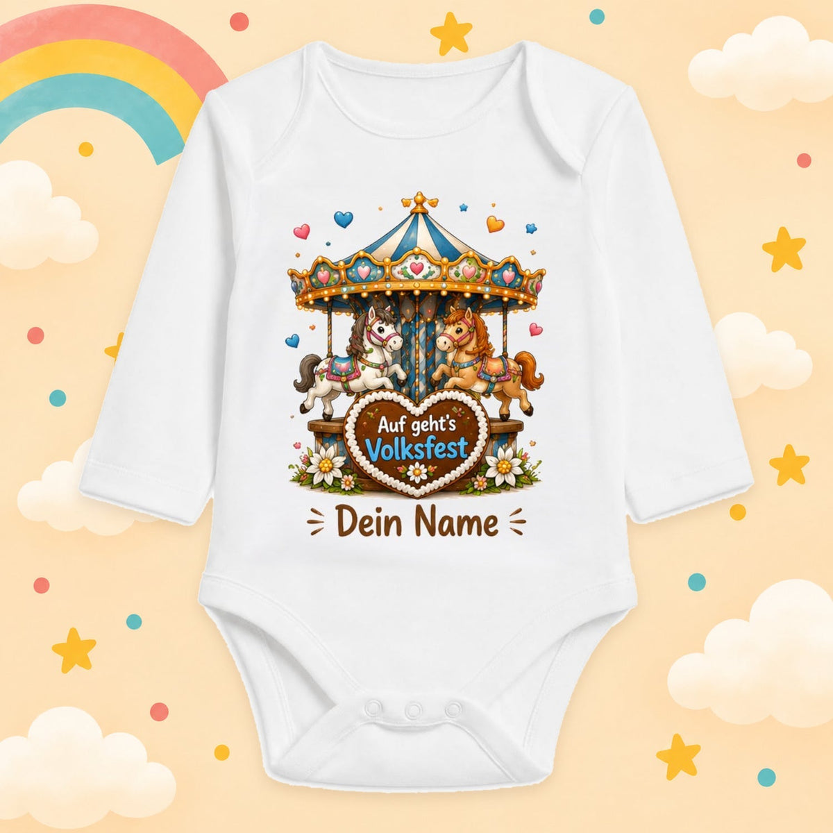 Babybody Langarm – Volksfest – Auf gehts Volksfest | mit Wunschname – Produktansicht