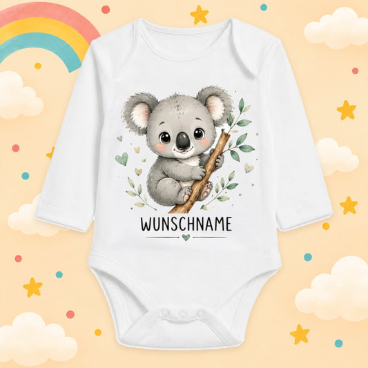 Babybody Langarm – Tiermotiv Koala | mit Wunschname – Produktansicht