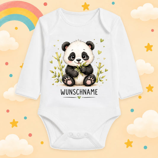 Babybody Langarm – Tiermotiv Panda | mit Wunschname – Produktansicht