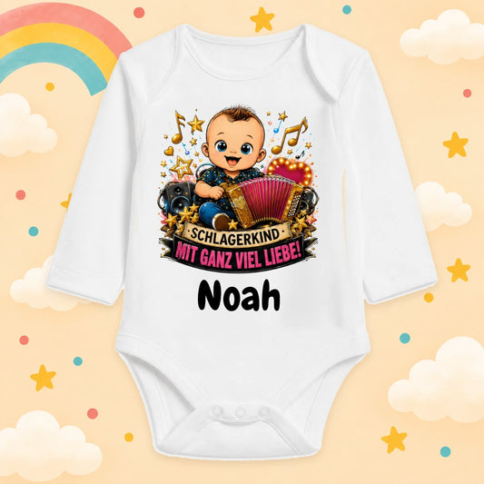 Babybody Langarm – Schlager – Schlagerkind mit ganz viel Liebe | mit Wunschname – Produktansicht
