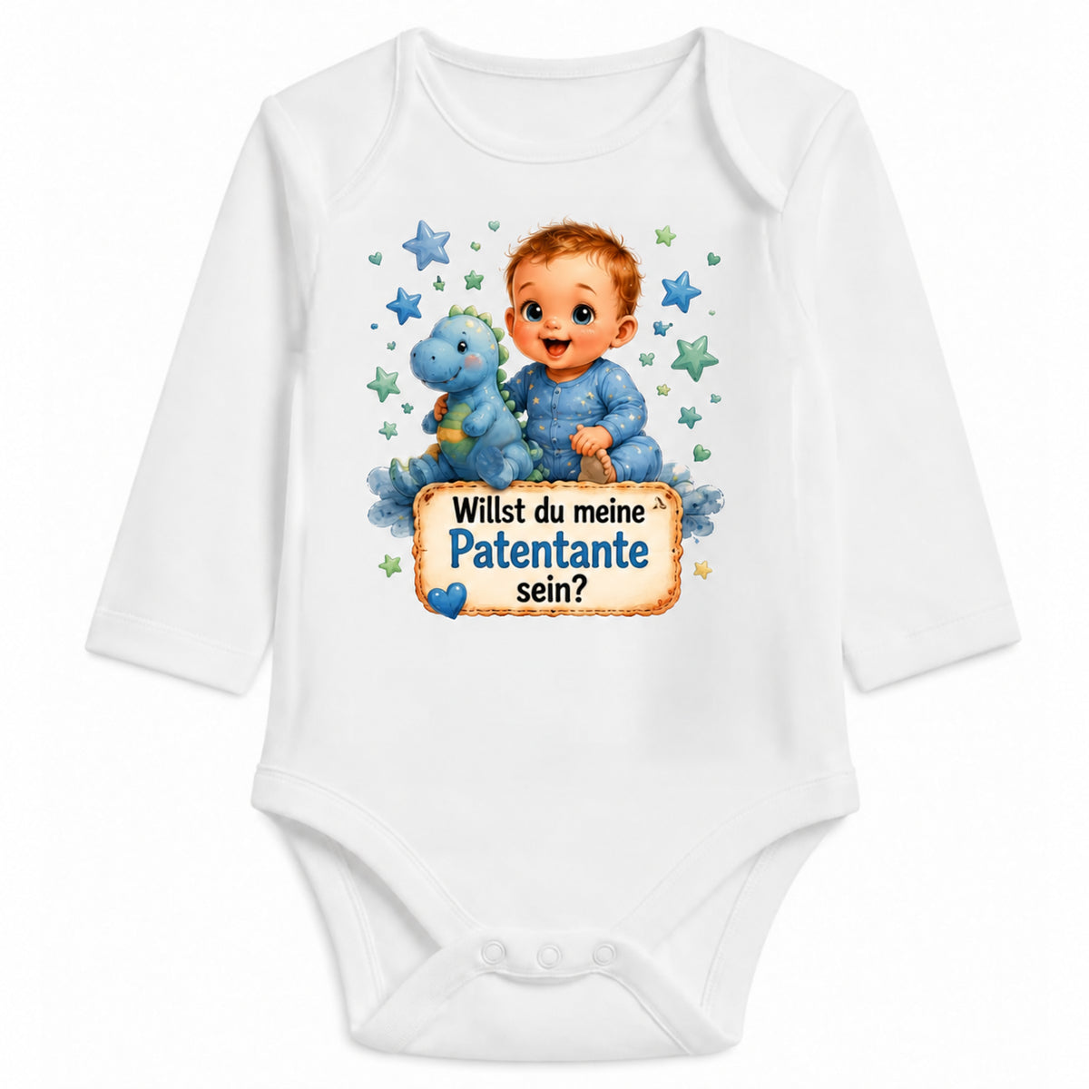 Babybody Langarm – Willst du meine Patentante sein | mit Wunschname – Personalisierungsvorschau ohne Beispielname