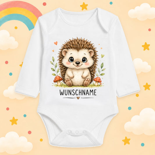 Babybody Langarm – Tiermotiv Igel | mit Wunschname – Produktansicht