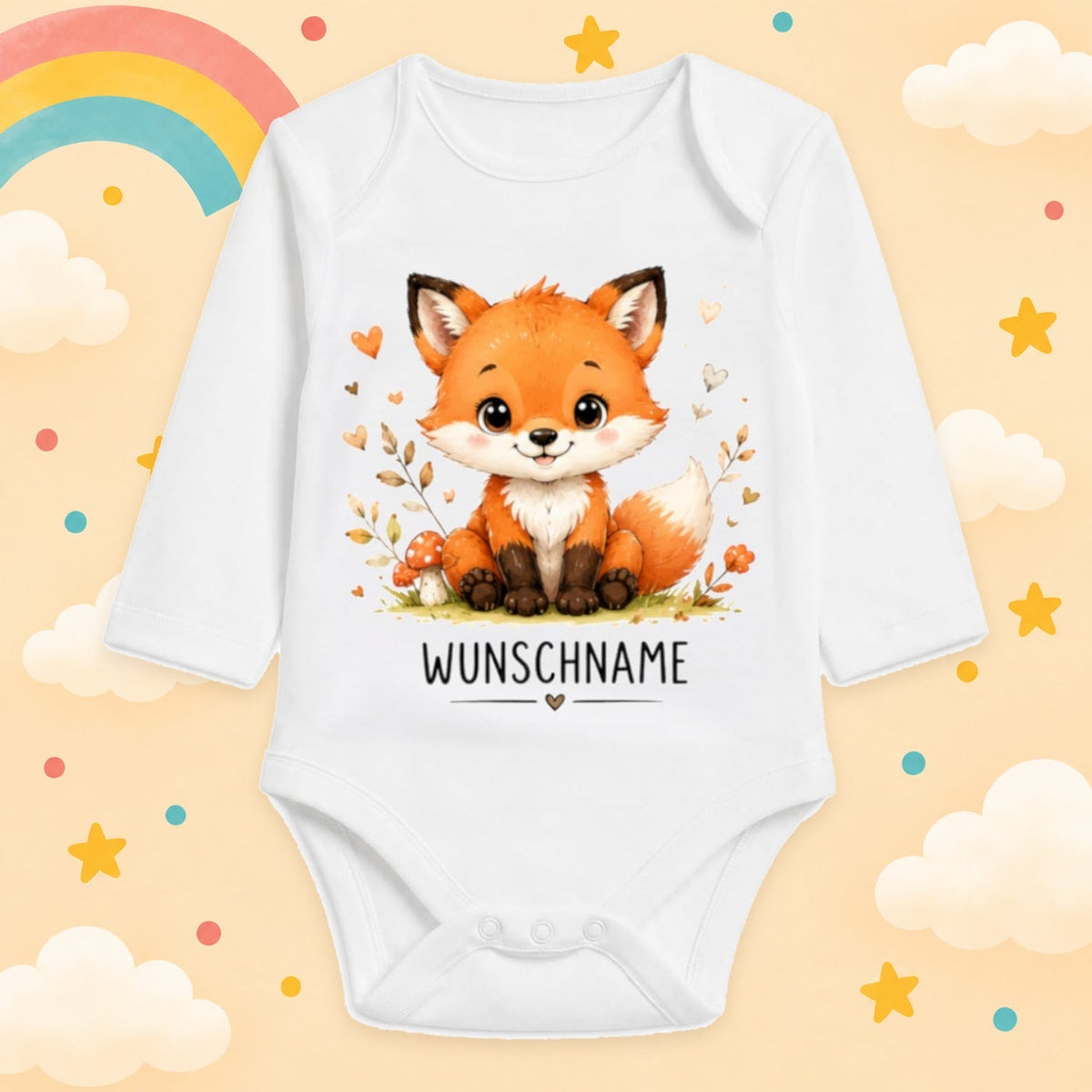 Babybody Langarm – Tiermotiv Fuchs | mit Wunschname – Produktansicht