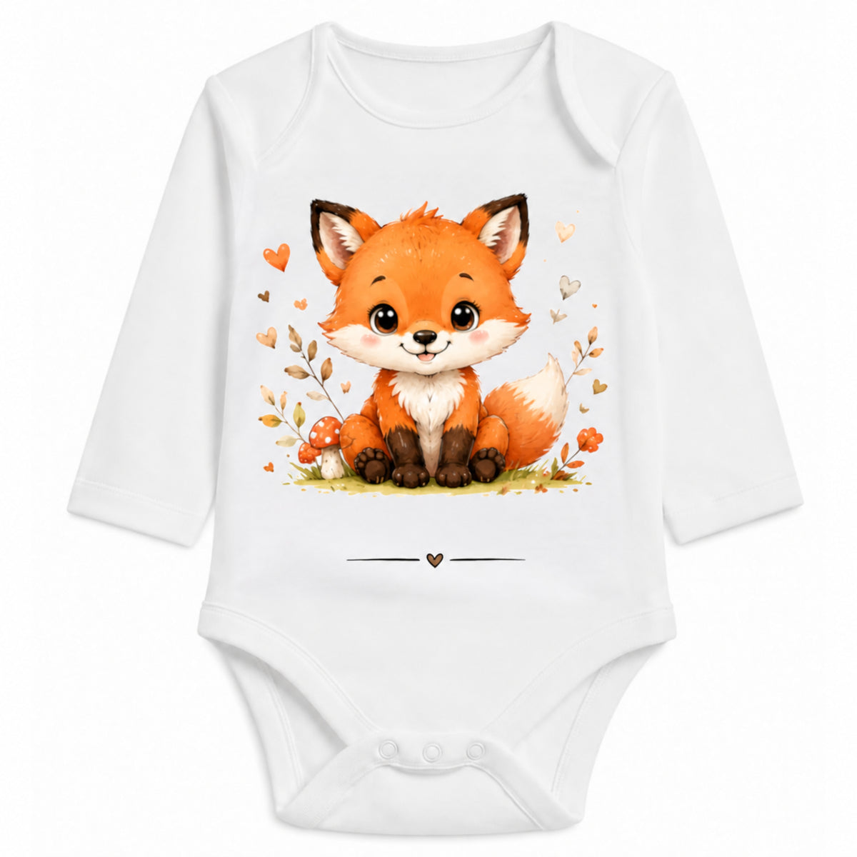 Babybody Langarm – Tiermotiv Fuchs | mit Wunschname – Personalisierungsvorschau ohne Beispielname