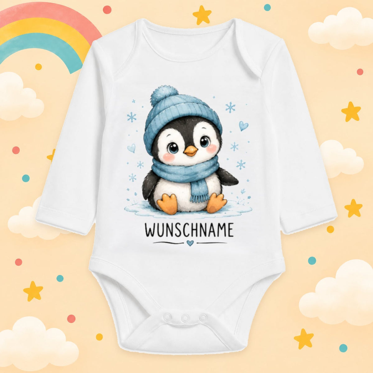 Babybody Langarm – Tiermotiv Pinguin | mit Wunschname – Produktansicht