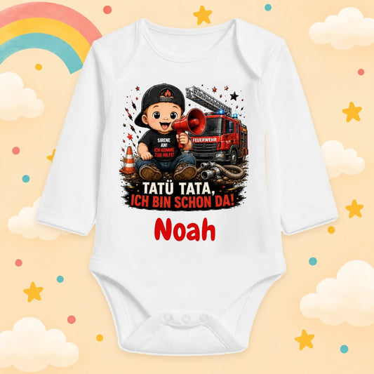 Babybody Langarm – Feuerwehr – Tatü tata ich bin schon da | mit Wunschname – Produktansicht