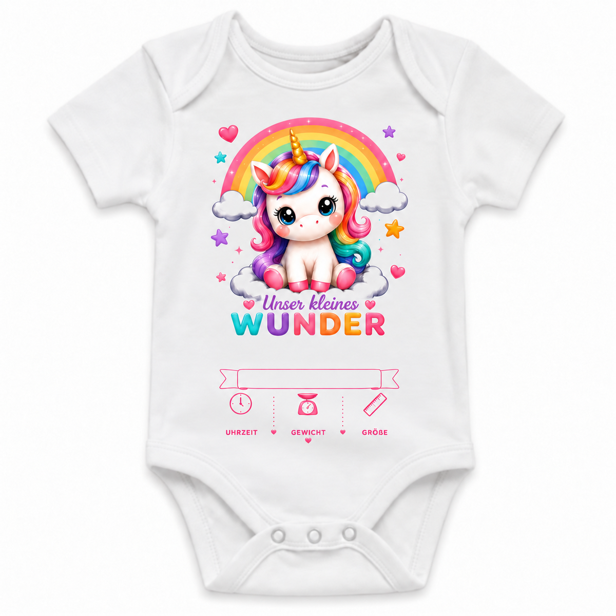 Personalisierter Babybody – Vorschau mit Wunschname und Geburtsdaten